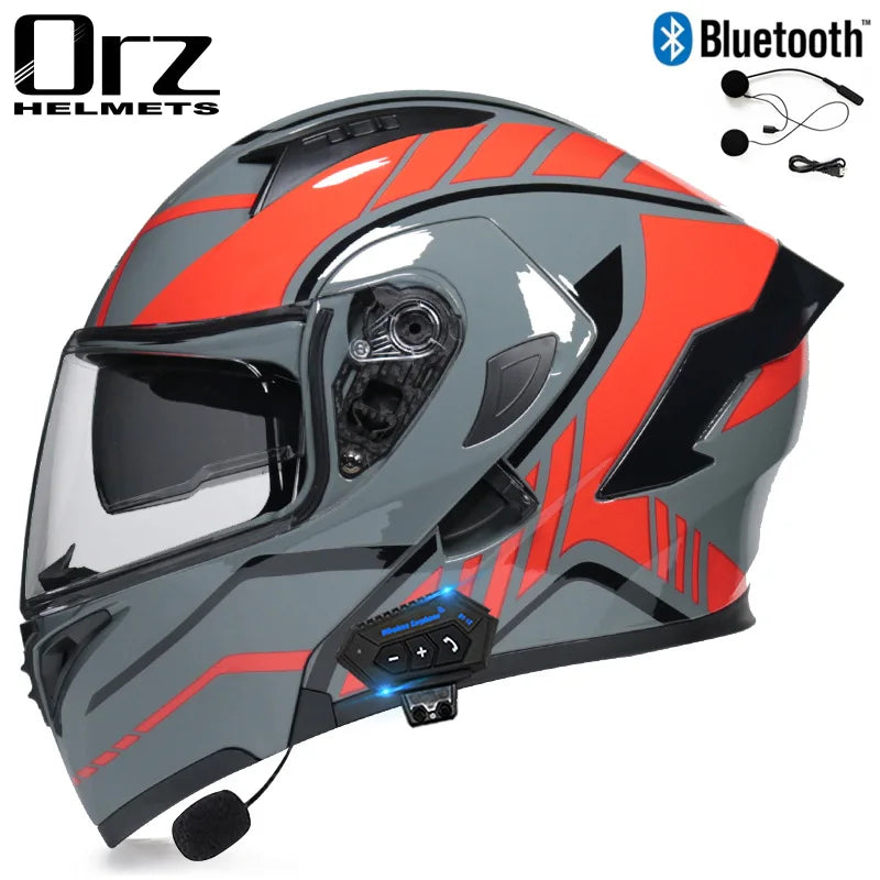 DOT Flip Up Safe Motocross Bluetooth Helmet Motorcycle Modular Dual Lens Motorcycle Helmet