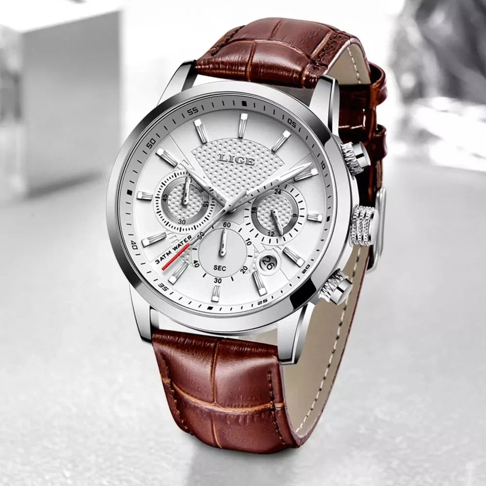 Top Brand Luxury Casual Leather Quartz Men's Watch Business Clock Male Sport Waterproof Date Chronograph