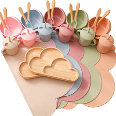 6Pcs Baby Silicone Plate Spoon Set Baby Feeding Silicone Bowl  for kid