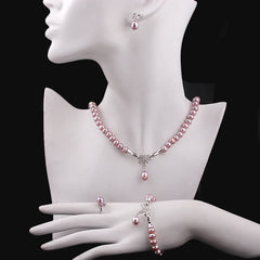 4 Items natural cultured freshwater pearl jewelry sets s925 silver pendant necklace earrings fine wedding jewelry