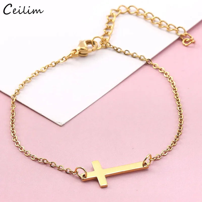 Stainless Steel Cross Charm Bracelet for Women