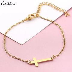 Stainless Steel Cross Charm Bracelet for Women