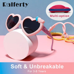 Ralferty Flexible Kids Sunglasses Girl's Glasses Polarzied Anti UV Shades for Baby Heart Shaped Sun Glasses Oculos infantil