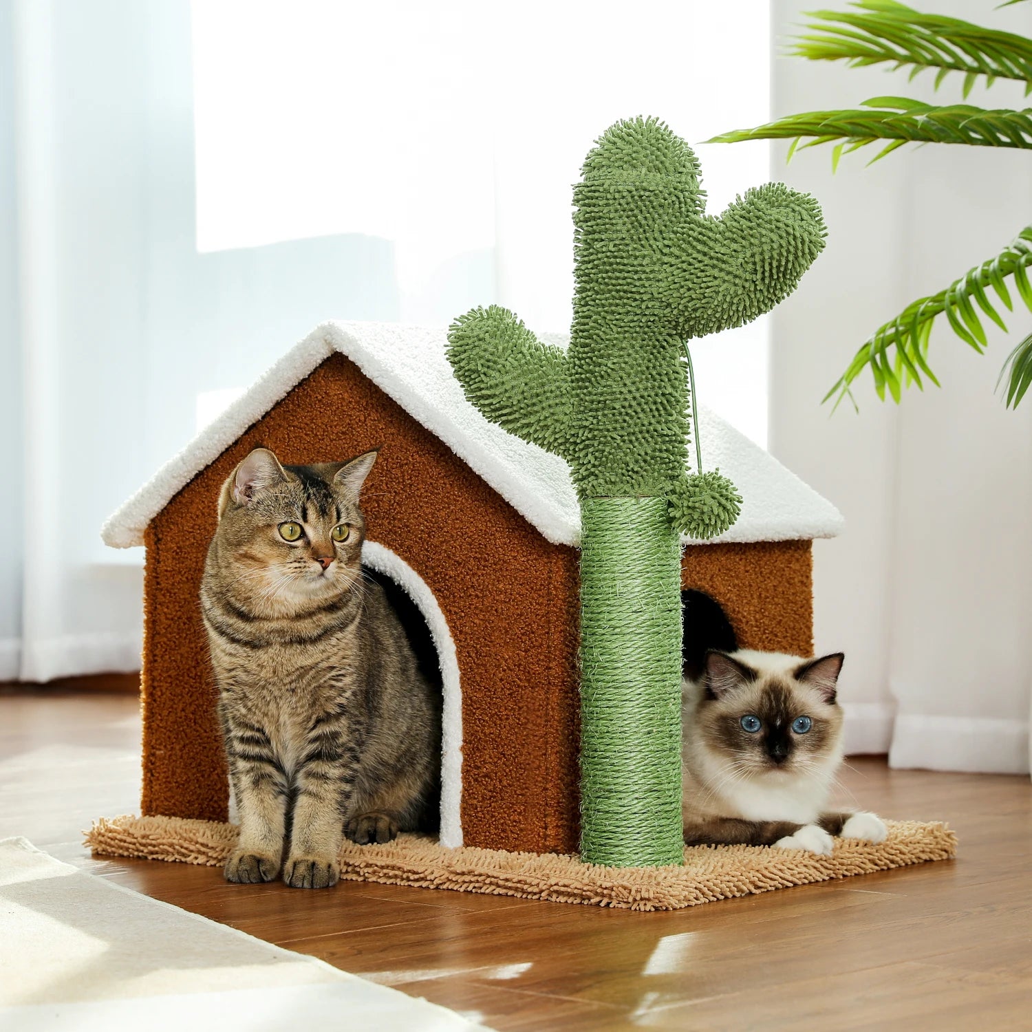 Cactus Cat Tree Houses Hummock Fully Wrapped Scratching Post Wood Climbing Tower for Cat