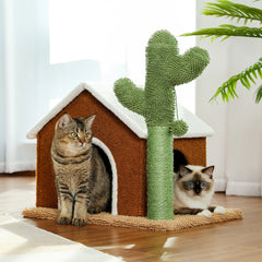 Cactus Cat Tree Houses Hummock Fully Wrapped Scratching Post Wood Climbing Tower for Cat