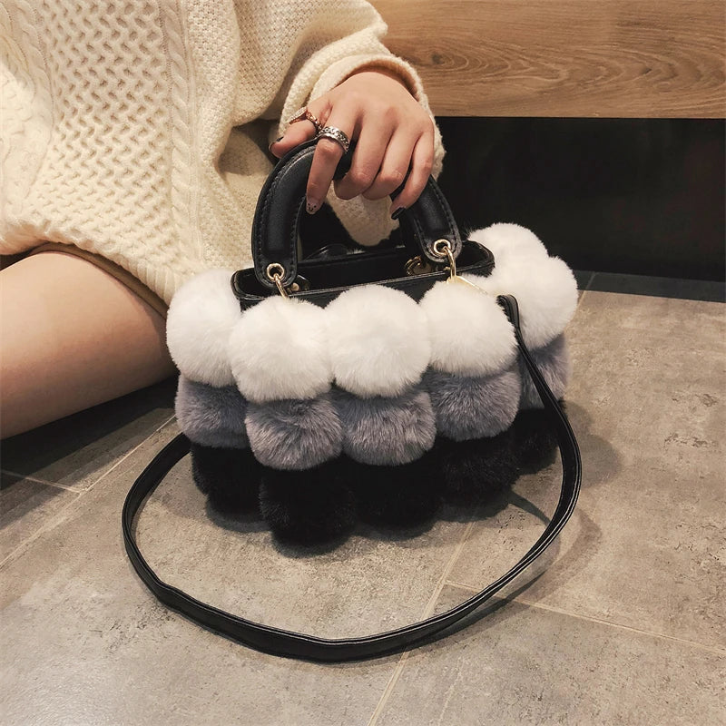 Winter Hot Soft Plush Ball Handbags for Women Luxury Designer Bag