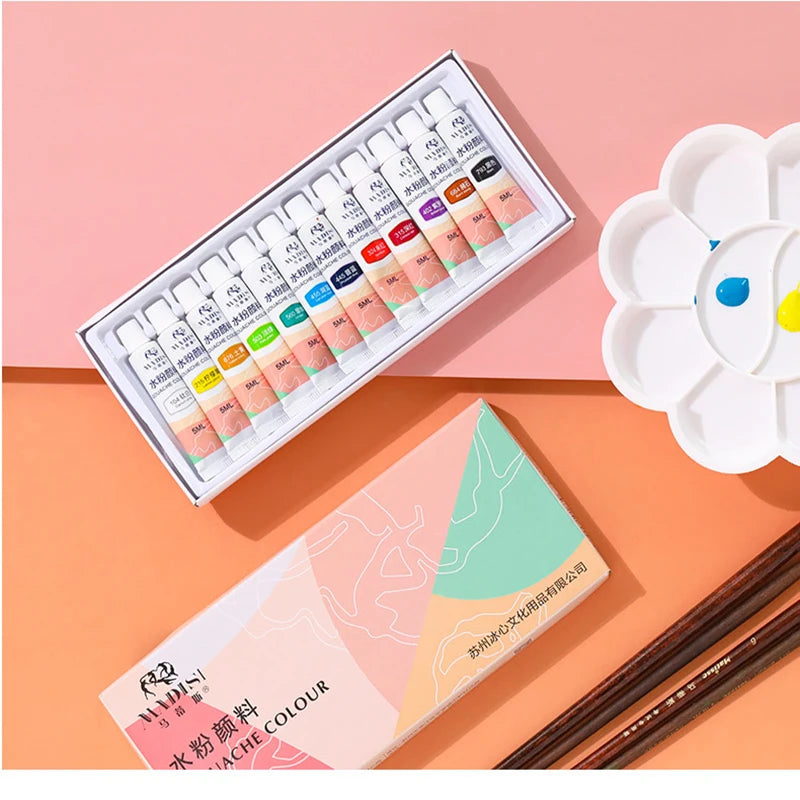 12-color Gouache Paint Set for Beginners To Draw Gouache Children's Gouache Painting Tool Set Art Supplies