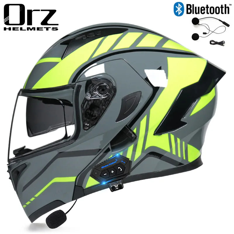 DOT Flip Up Safe Motocross Bluetooth Helmet Motorcycle Modular Dual Lens Motorcycle Helmet