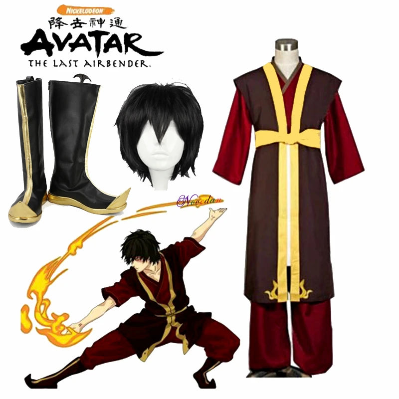 Avatar The Last Airbender Zuko Cosplay Costume King's Prince Uniform Anime Aang Zuko Cosplay Shoes Wig For Halloween Party