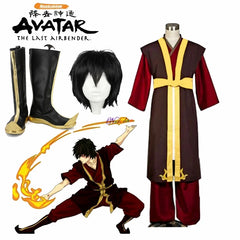 Avatar The Last Airbender Zuko Cosplay Costume King's Prince Uniform Anime Aang Zuko Cosplay Shoes Wig For Halloween Party