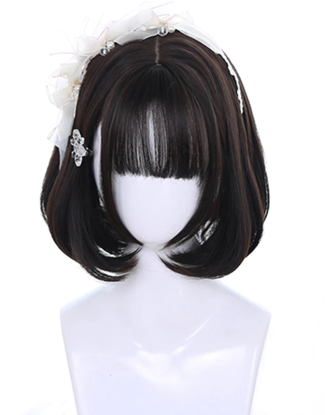 Synthetic Short Bob Color Lolita Anime Wigs With Air bangs for Women