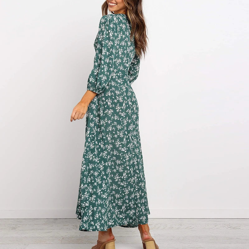 Women's Summer Bohemian Floral Print Long Maxi Dress