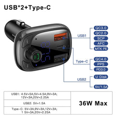 FM Transmitter Car Quick Charger For Phone Bluetooth 5.0 Car Kit Audio MP3 Player 5A Fast Charging Charger FM Modulator