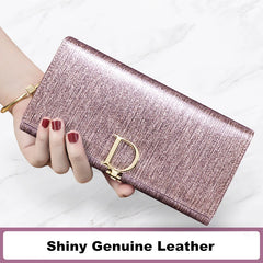 Women's Long Wallet Coin Purse Ladies Pearly Lustre Luxury Genuine Leather Wallets