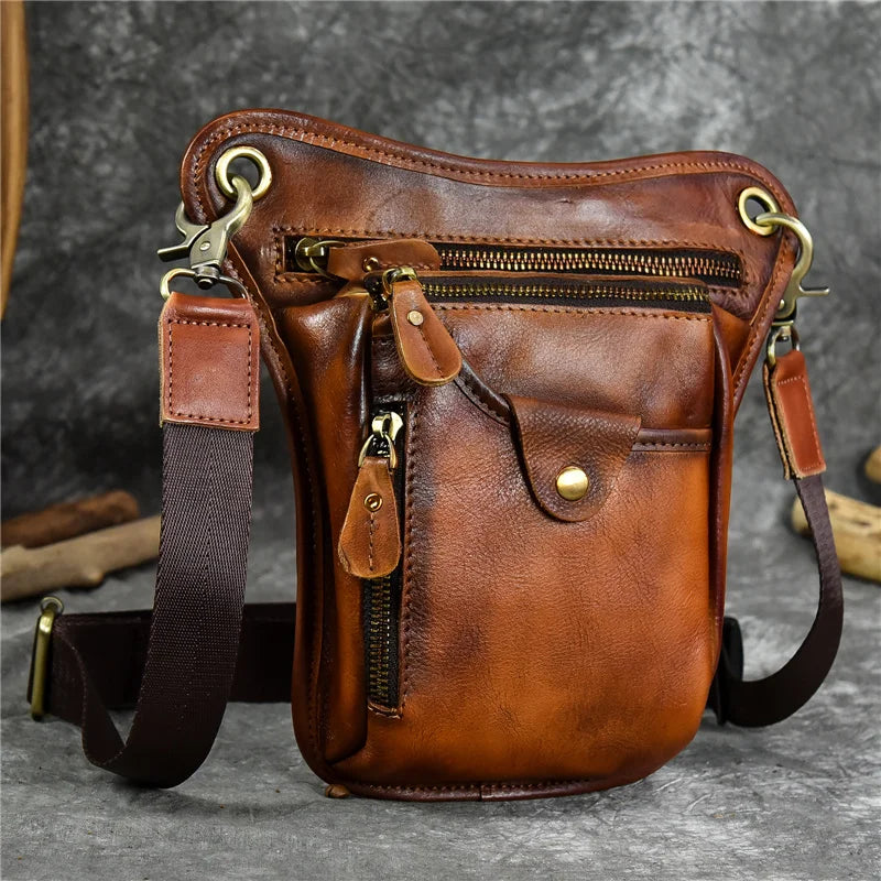 High Quality Men's Genuine Leather Waist Big leg bag motorcycle Shoulder bag Crossbody Bag Pack for Hips Legs Bag for men