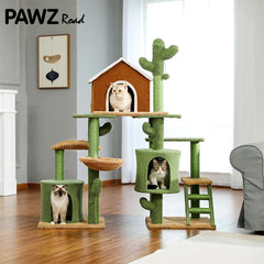 Cactus Cat Tree Houses Hummock Fully Wrapped Scratching Post Wood Climbing Tower for Cat