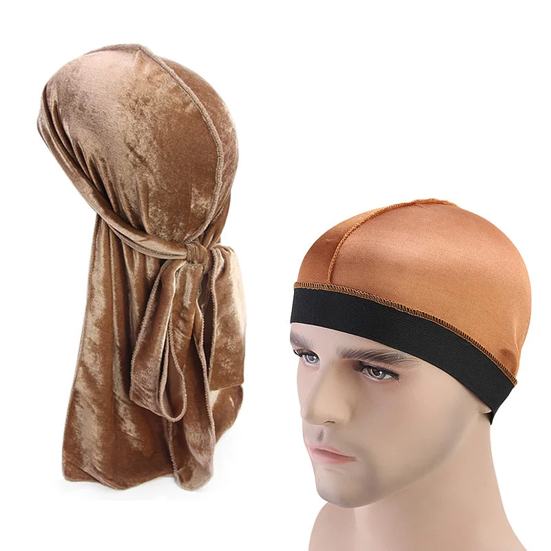 New Men's velvet Durag and silky dome cap