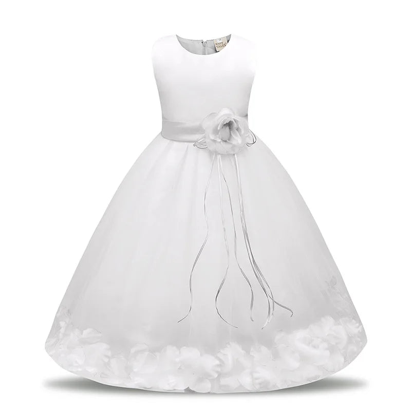 Formal Girls White Dress Princess Tutu Formal Dresses Birthday Ball Gown Evening Flower Toddler Girl Party Clothes