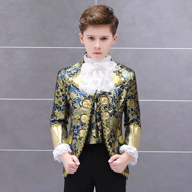 Victorian Prince King Costume Kid Boys Formal Dress Outfit Noble Retro Blazer Suits Court Jacket Halloween For Child Coat Royal