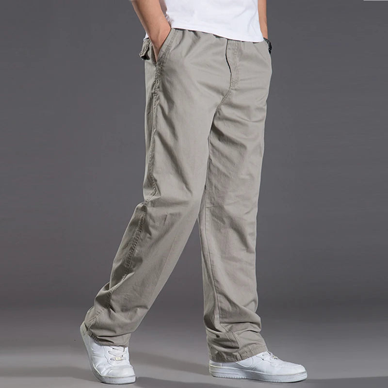 Men s casual Cargo Cotton pants men pocket loose Straight Pants