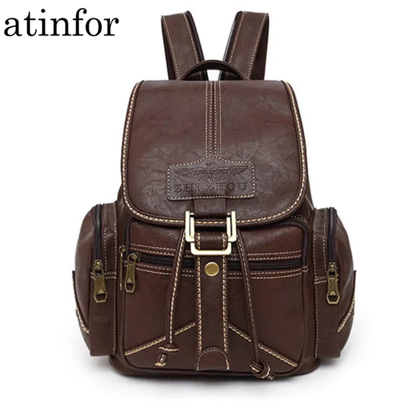 Waterproof Soft PU Leather Backpack Women Drawstring Bagpack College Student School Backpacks