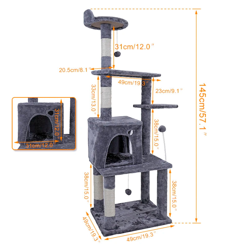 Cat Tree Condo Furniture with Sisal-Covered Scratching Posts Plush Condos for Kittens Cats and Pets