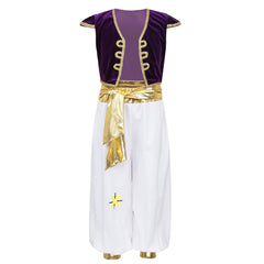 Kids Boys Children Arabian Prince Lamp Cosplay Costumes Cap Sleeves Vest Waistcoat with Pants Set for Halloween Parties Dress Up