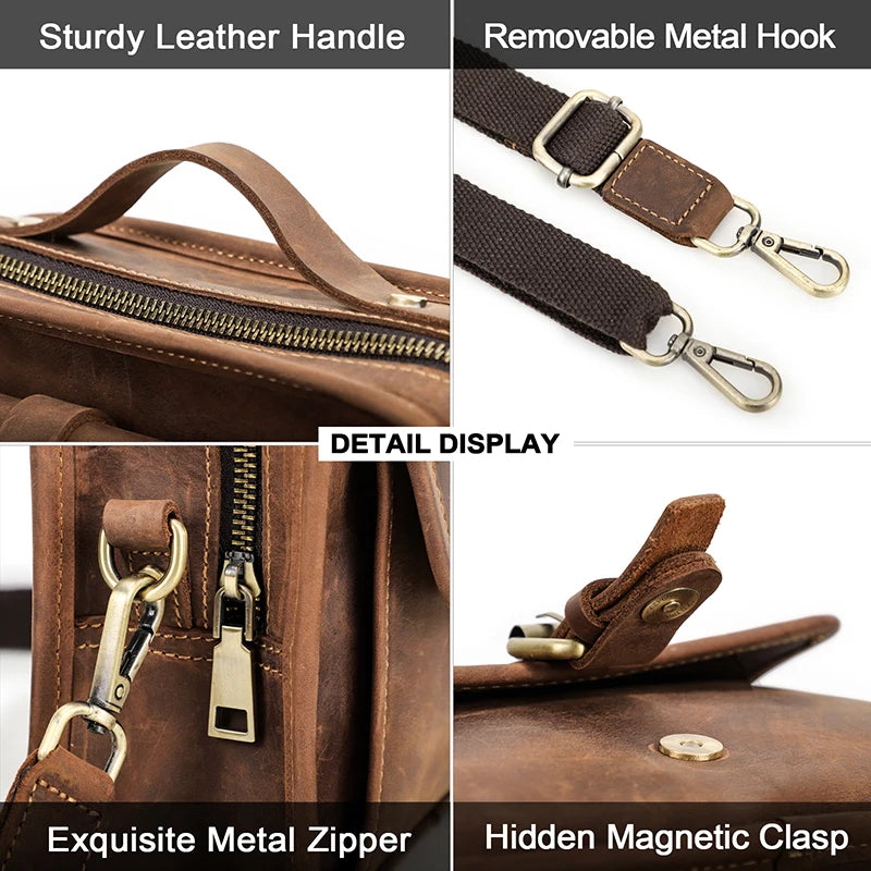 Crazy Horse Leather Men Shoulder Bags Casual Man Small Handbag for 7.9" ipad Crossbody Bag Portable phone bag Male Messenger Bag