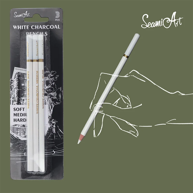 3pcs White Sketch Charcoal Pencils for Sketching Painting Drawing Standard Highlight Carbon Pens Art Craft Tools School Supplies