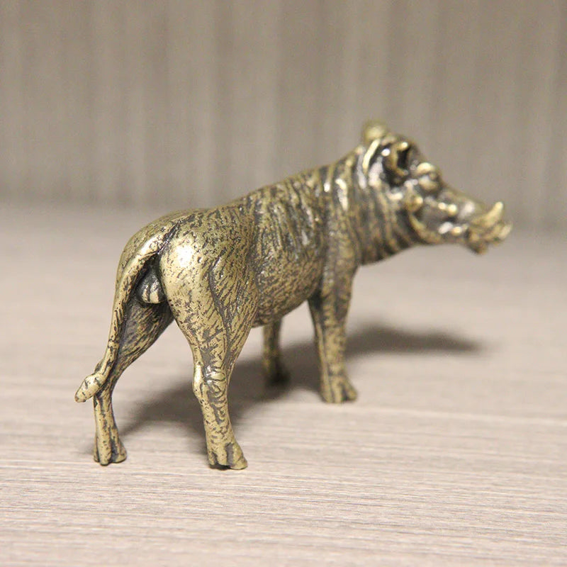 Heavy Brass Wild Boar Statue for Home Decors Retro Figurines Creative Handmade Animal Sculpture Art Bookcase Display Ornaments