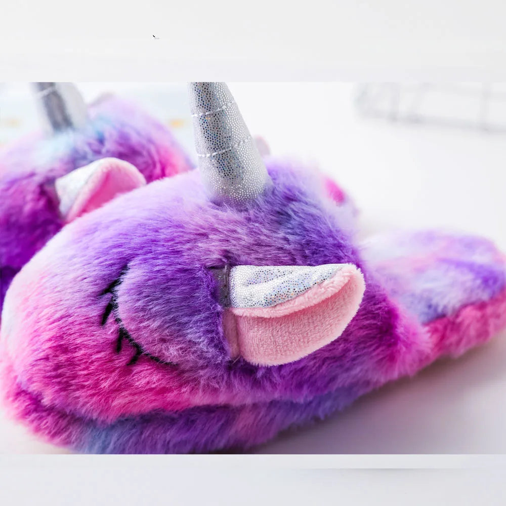 Girls Winter Rainbow Unicorn Slippers