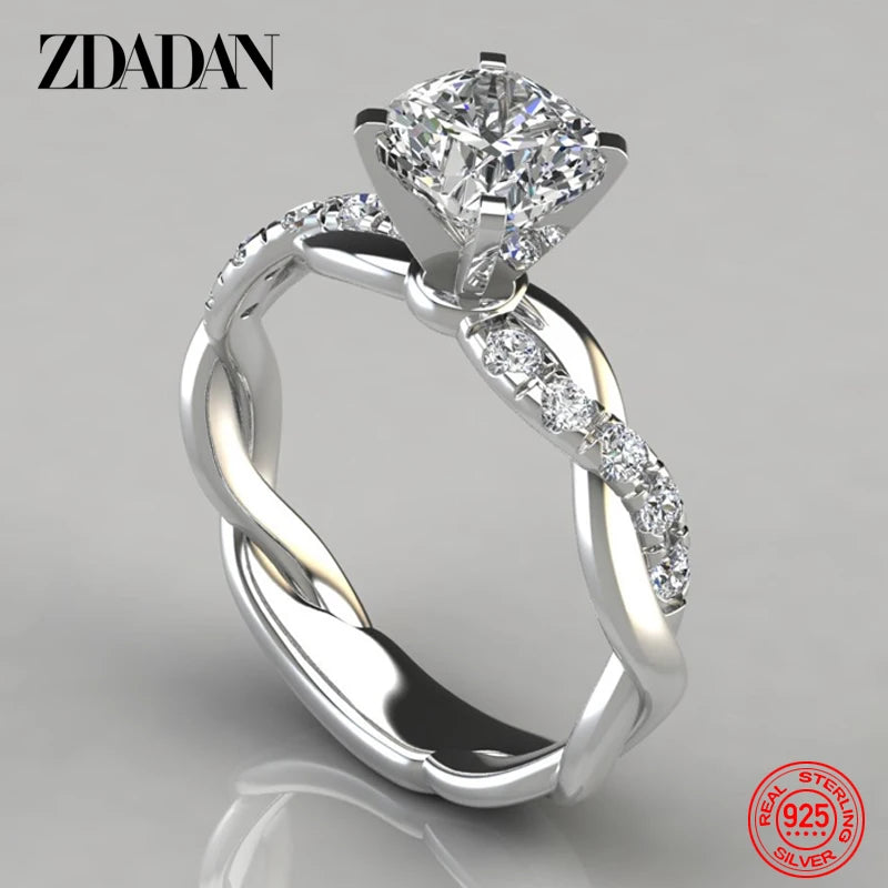 ZDADAN 925 Sterling Silver AAA White Cubic Zircon Ring For Women Wedding Jewelry Party Gift