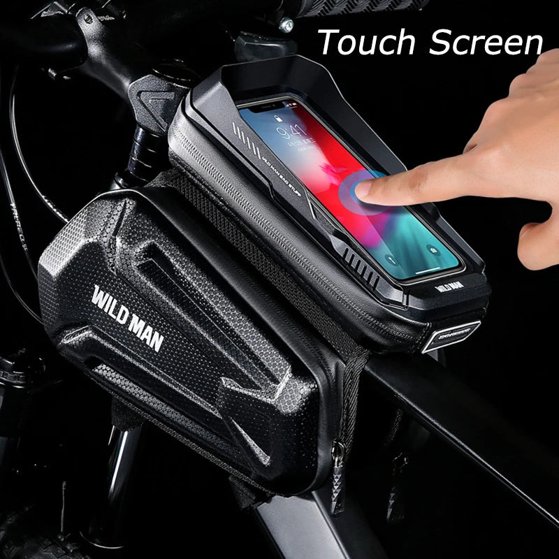 WILD MAN Rainproof Bicycle Frame Bag Front Hard Shell Bike Top Tube Bag Touch Screen Cycling Phone Bag