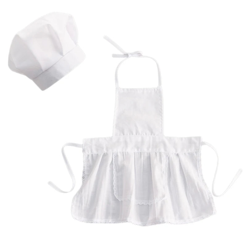 Infant Baby White Chef Costume Kitchen Hat and Apron Set Cosplay Newborn Photography Props