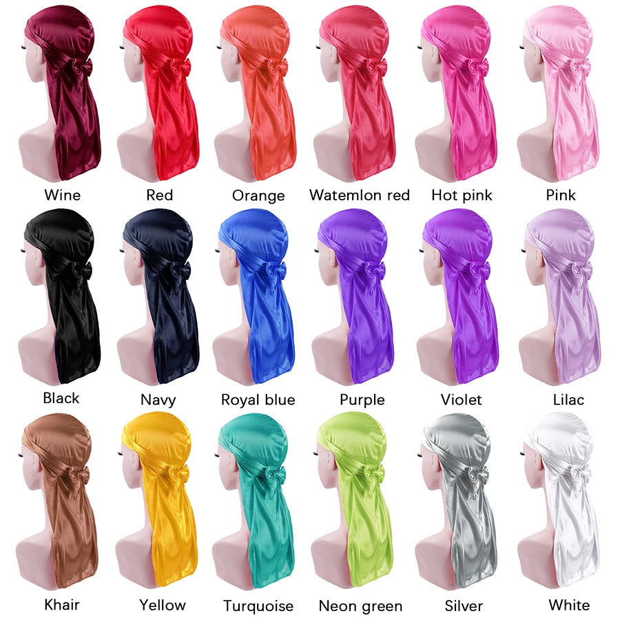 Unisex Silky Durags Bandanas Turban Hat Wigs Doo Men Satin Durag