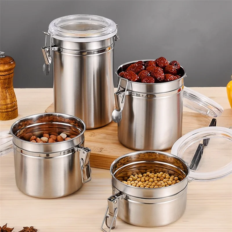 Stainless Steel Sealed Tank Food Coffee Beans Snack Storage Cans Tea Leaf Container