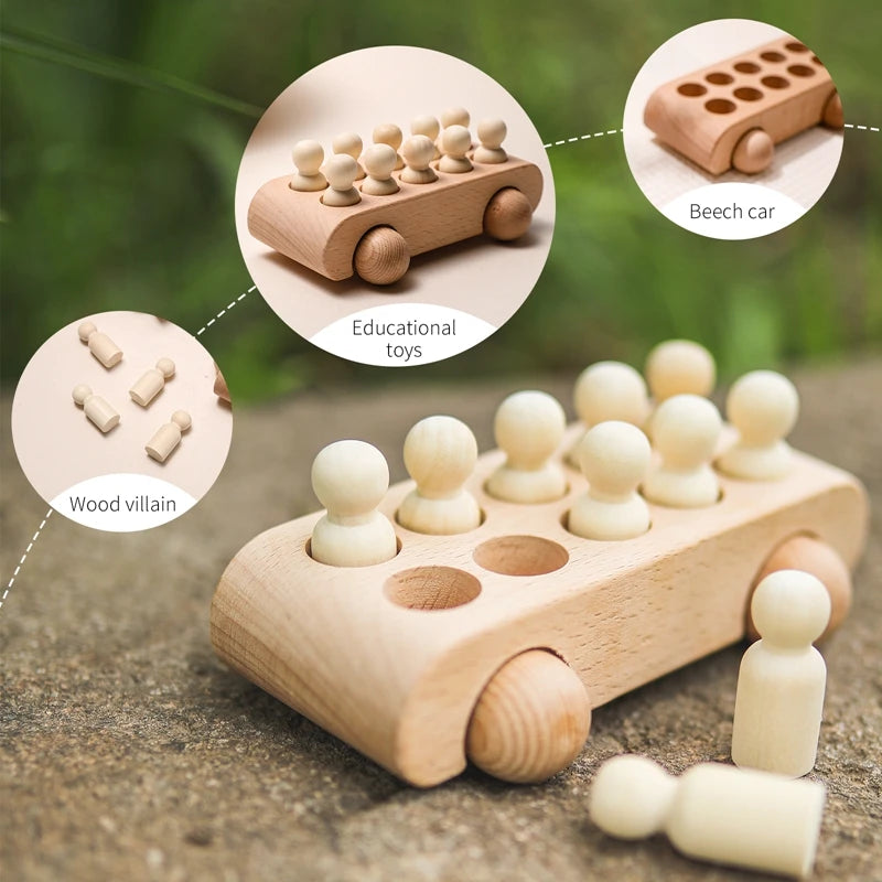 Montessori Wooden Toys for Children Puzzle Game Cartoon Wood Peg Dolls Educational Toy