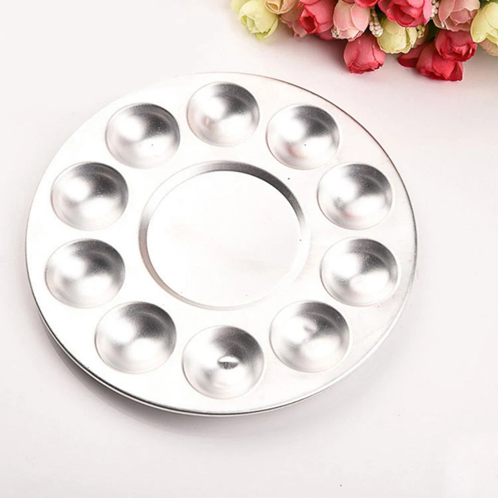 10-Hole Aluminum Circular Palette Art Paint Drawing Tray Color Palettes For Oil Watercolour Painting Pallet Office Supplies