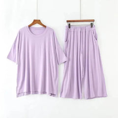 Plus Size 7XL 150KG Women Modal Pajamas Sets Spring Summer Short Sleeve Top