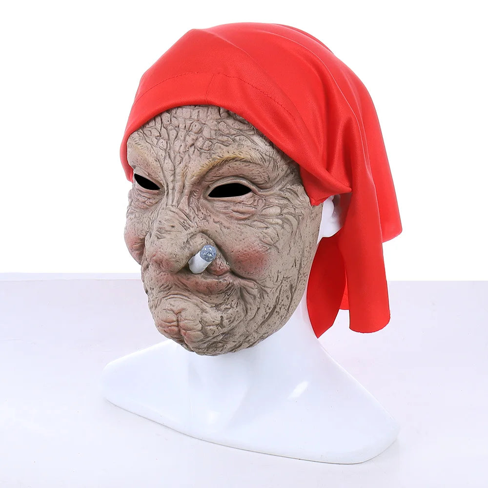 Halloween Latex Masks Cosplay Smoking Old Women Grandma Mask Costumes Props