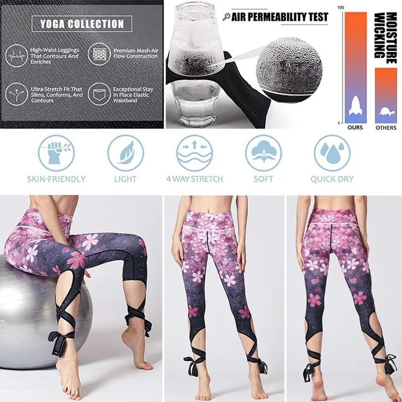 Cloud Hide Yoga Pants Women Flower Sports Leggings Sexy High Waist Sexy Long Tights Fitness Running Trouser Workout Plus Size XL