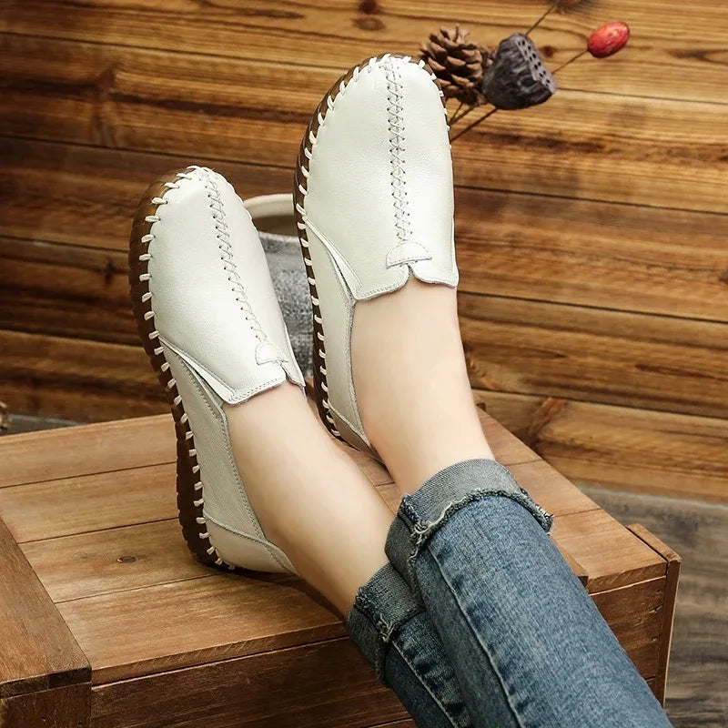 Autumn Wide Width Women Shoes Genuine Leather Ballet Flats Women's