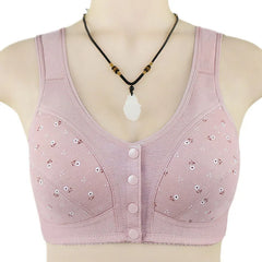 women's soft cotton vest-style middle-aged and elderly bra, large size, no steel ring front buckle underwear