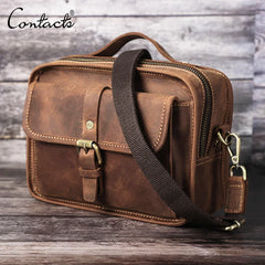 Crazy Horse Leather Men Shoulder Bags Casual Man Small Handbag for 7.9" ipad Crossbody Bag Portable phone bag Male Messenger Bag