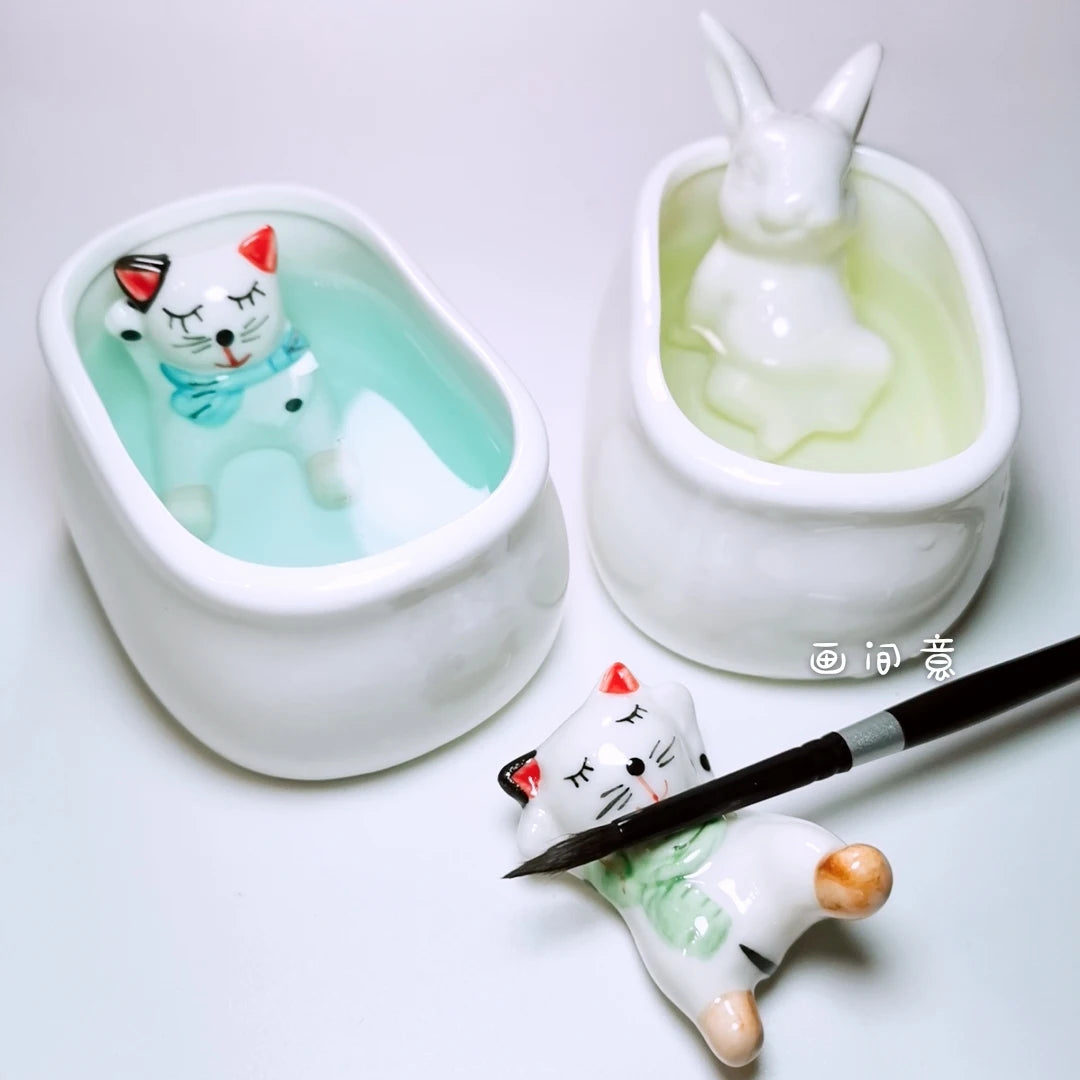 Ceramic Paint Cleaning Pen Bucket 3 Sets of Paint Palette Tray Wash Pen Holder Watercolor Gouache Acrylic Painting Art Supplies