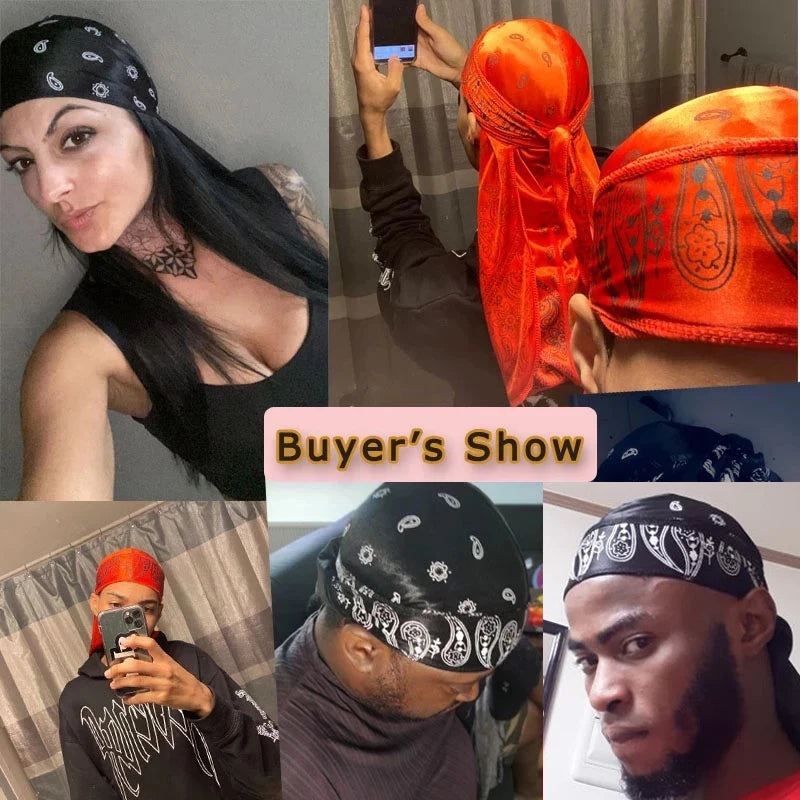 Hair Accessories Silky Durag Bandanas Insect Print Hats For Women Men