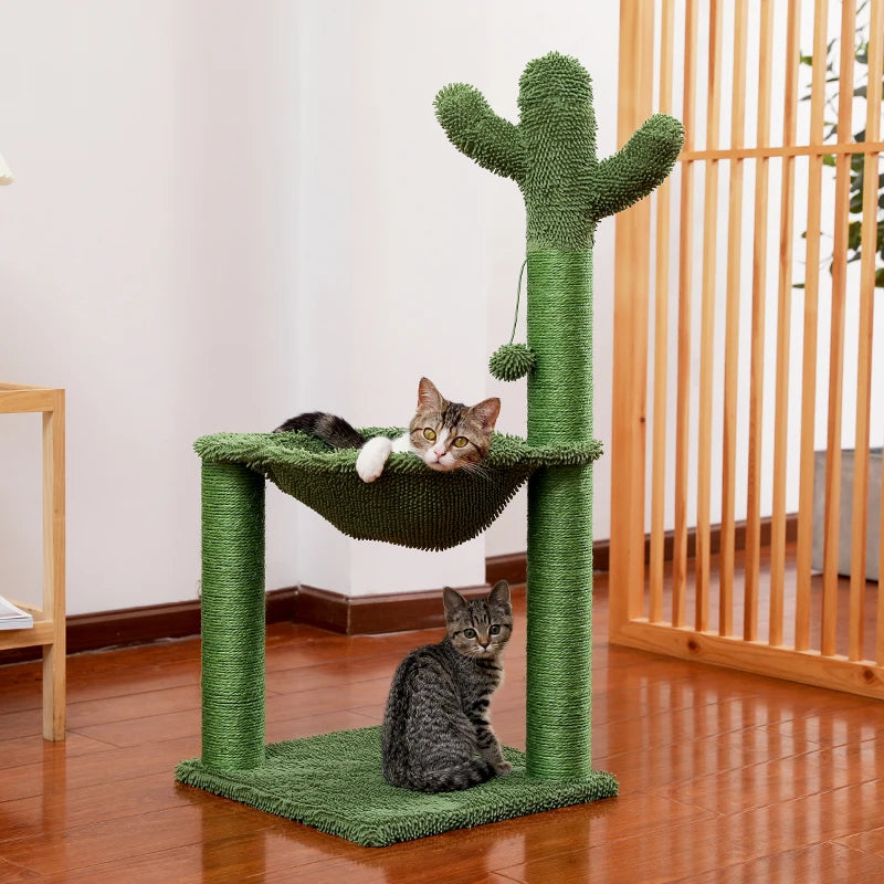 Cactus Cat Tree Houses Hummock Fully Wrapped Scratching Post Wood Climbing Tower for Cat