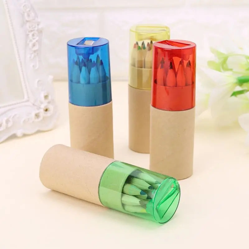 New 12Pc Wooden 12 Colors Painting Writing Pencils W/ Sharpener Mini Cute Child Gift