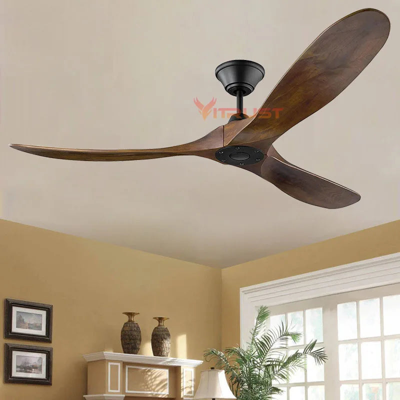 52 /60 Inch DC Ceiling Fan Industrial Ceiling fans without lamp Remote Controller Vintage Wood Ventilator Black Brown