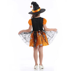Children Girls Halloween Cosplay Witch Costume With Hat Witch Dress Clothing Set